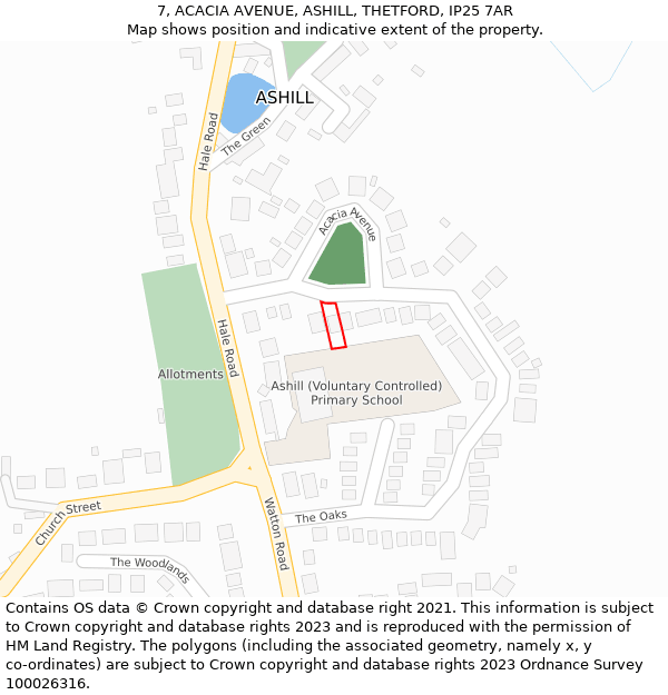 7, ACACIA AVENUE, ASHILL, THETFORD, IP25 7AR: Location map and indicative extent of plot