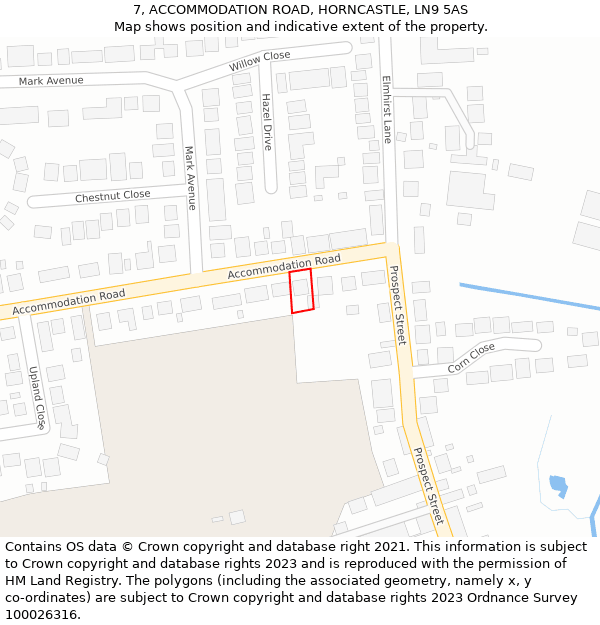 7, ACCOMMODATION ROAD, HORNCASTLE, LN9 5AS: Location map and indicative extent of plot