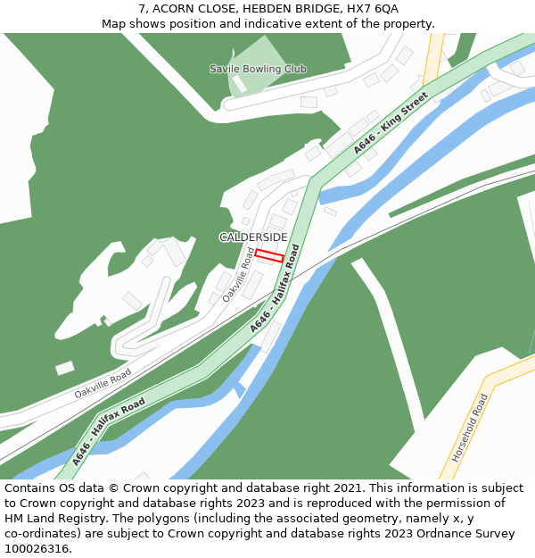 7, ACORN CLOSE, HEBDEN BRIDGE, HX7 6QA: Location map and indicative extent of plot