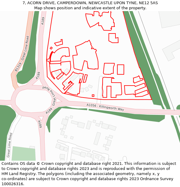 7, ACORN DRIVE, CAMPERDOWN, NEWCASTLE UPON TYNE, NE12 5AS: Location map and indicative extent of plot