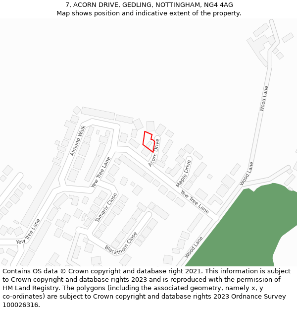 7, ACORN DRIVE, GEDLING, NOTTINGHAM, NG4 4AG: Location map and indicative extent of plot