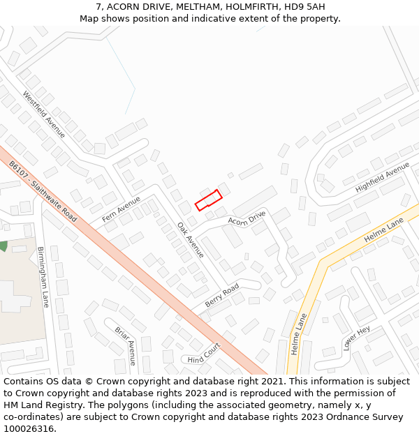 7, ACORN DRIVE, MELTHAM, HOLMFIRTH, HD9 5AH: Location map and indicative extent of plot