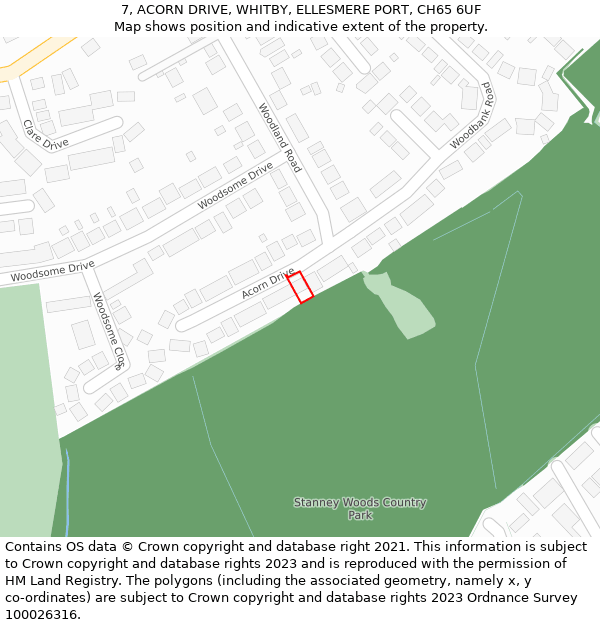 7, ACORN DRIVE, WHITBY, ELLESMERE PORT, CH65 6UF: Location map and indicative extent of plot