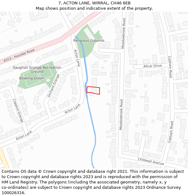 7, ACTON LANE, WIRRAL, CH46 6EB: Location map and indicative extent of plot