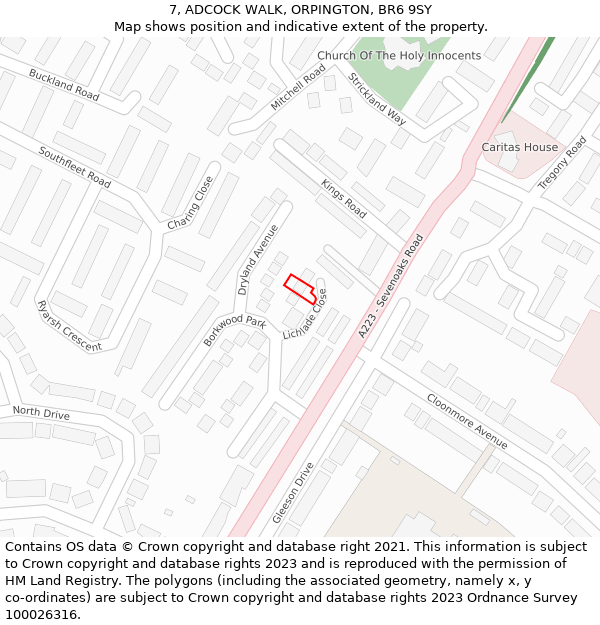 7, ADCOCK WALK, ORPINGTON, BR6 9SY: Location map and indicative extent of plot
