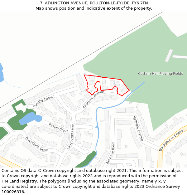 7, ADLINGTON AVENUE, POULTON-LE-FYLDE, FY6 7FN: Location map and indicative extent of plot