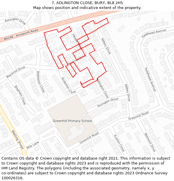 7, ADLINGTON CLOSE, BURY, BL8 2HS: Location map and indicative extent of plot