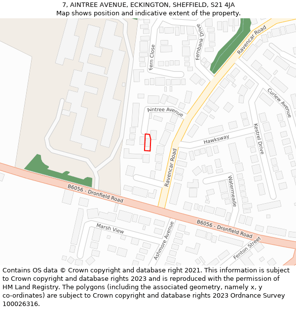 7, AINTREE AVENUE, ECKINGTON, SHEFFIELD, S21 4JA: Location map and indicative extent of plot