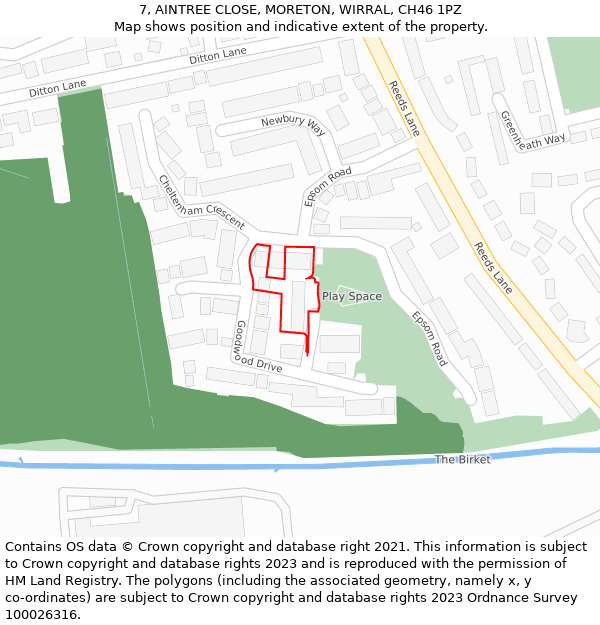 7, AINTREE CLOSE, MORETON, WIRRAL, CH46 1PZ: Location map and indicative extent of plot