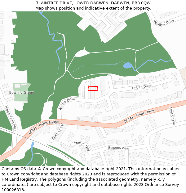 7, AINTREE DRIVE, LOWER DARWEN, DARWEN, BB3 0QW: Location map and indicative extent of plot