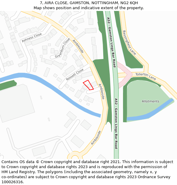 7, AIRA CLOSE, GAMSTON, NOTTINGHAM, NG2 6QH: Location map and indicative extent of plot