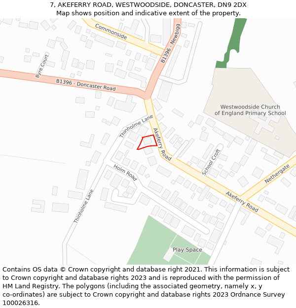 7, AKEFERRY ROAD, WESTWOODSIDE, DONCASTER, DN9 2DX: Location map and indicative extent of plot