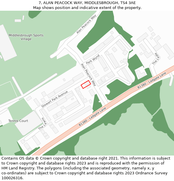 7, ALAN PEACOCK WAY, MIDDLESBROUGH, TS4 3AE: Location map and indicative extent of plot