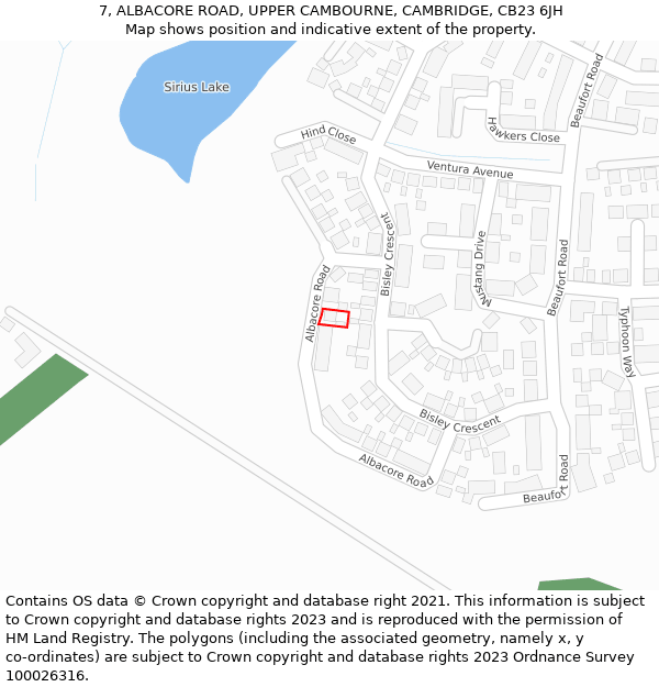 7, ALBACORE ROAD, UPPER CAMBOURNE, CAMBRIDGE, CB23 6JH: Location map and indicative extent of plot