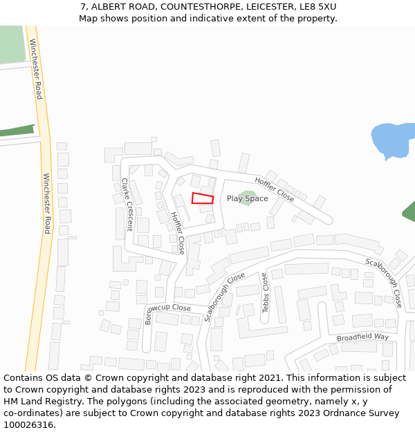 7, ALBERT ROAD, COUNTESTHORPE, LEICESTER, LE8 5XU: Location map and indicative extent of plot