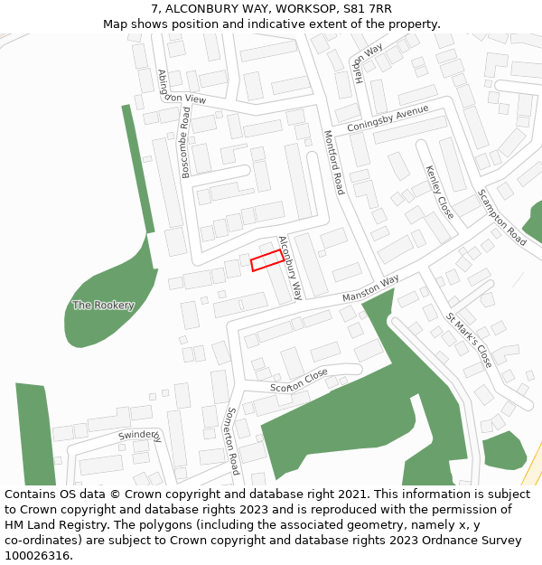 7, ALCONBURY WAY, WORKSOP, S81 7RR: Location map and indicative extent of plot
