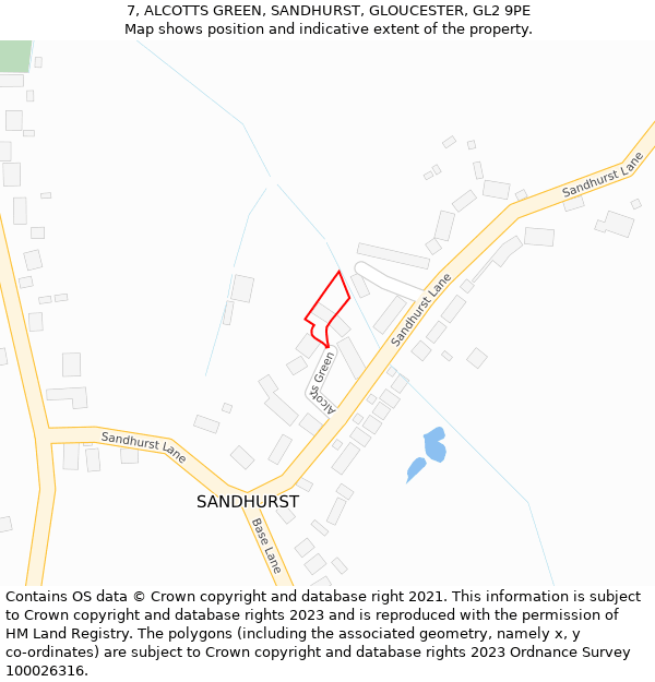 7, ALCOTTS GREEN, SANDHURST, GLOUCESTER, GL2 9PE: Location map and indicative extent of plot