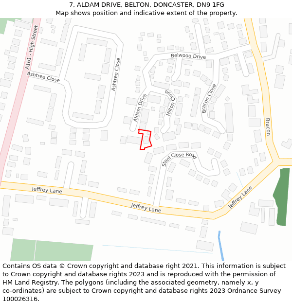 7, ALDAM DRIVE, BELTON, DONCASTER, DN9 1FG: Location map and indicative extent of plot