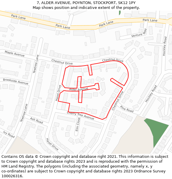 7, ALDER AVENUE, POYNTON, STOCKPORT, SK12 1PY: Location map and indicative extent of plot