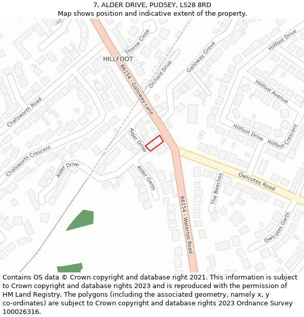 7, ALDER DRIVE, PUDSEY, LS28 8RD: Location map and indicative extent of plot