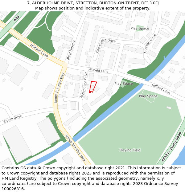 7, ALDERHOLME DRIVE, STRETTON, BURTON-ON-TRENT, DE13 0FJ: Location map and indicative extent of plot