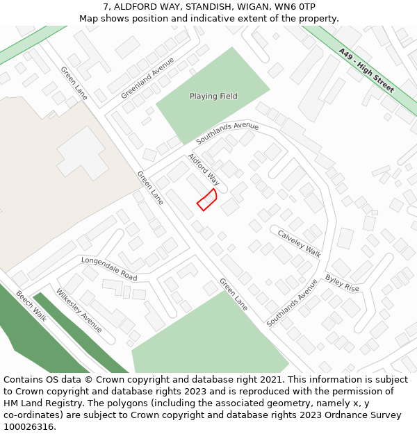 7, ALDFORD WAY, STANDISH, WIGAN, WN6 0TP: Location map and indicative extent of plot