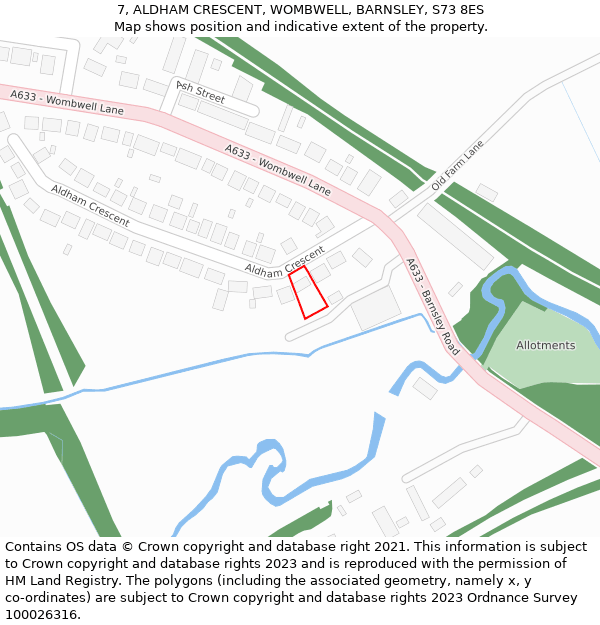 7, ALDHAM CRESCENT, WOMBWELL, BARNSLEY, S73 8ES: Location map and indicative extent of plot