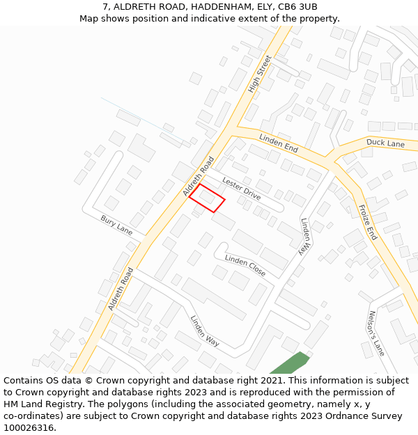 7, ALDRETH ROAD, HADDENHAM, ELY, CB6 3UB: Location map and indicative extent of plot