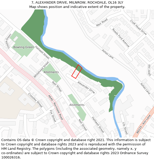 7, ALEXANDER DRIVE, MILNROW, ROCHDALE, OL16 3LY: Location map and indicative extent of plot