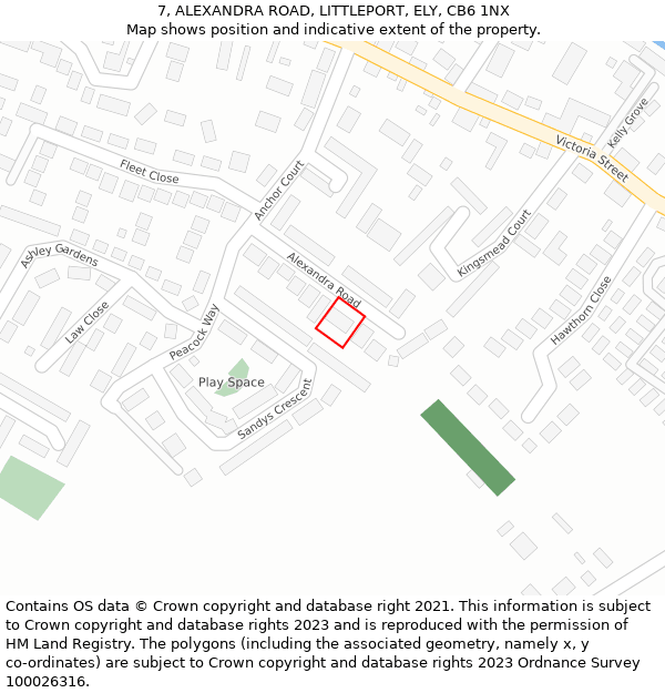 7, ALEXANDRA ROAD, LITTLEPORT, ELY, CB6 1NX: Location map and indicative extent of plot