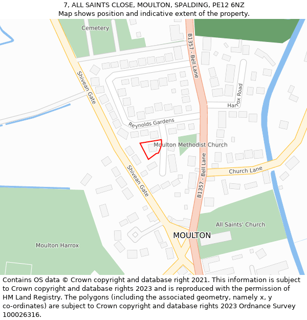 7, ALL SAINTS CLOSE, MOULTON, SPALDING, PE12 6NZ: Location map and indicative extent of plot