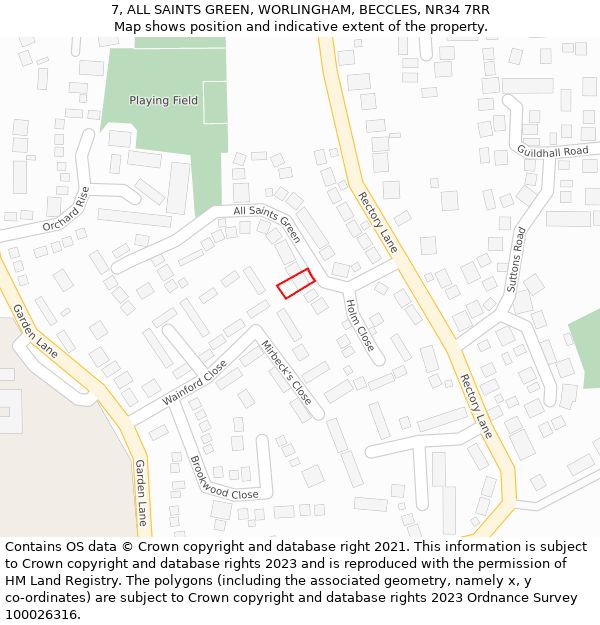 7, ALL SAINTS GREEN, WORLINGHAM, BECCLES, NR34 7RR: Location map and indicative extent of plot