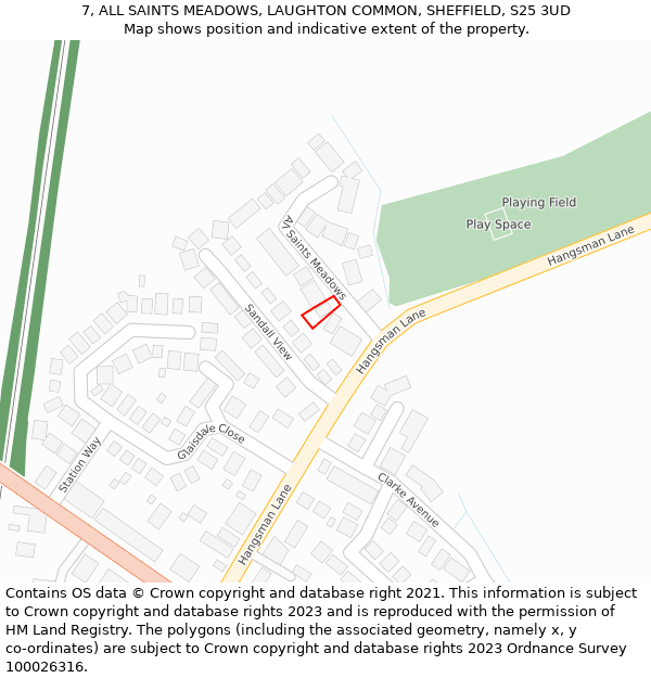 7, ALL SAINTS MEADOWS, LAUGHTON COMMON, SHEFFIELD, S25 3UD: Location map and indicative extent of plot