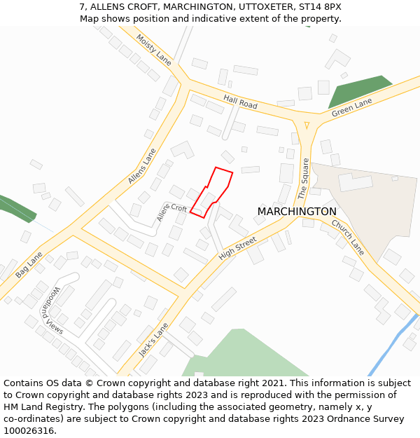 7, ALLENS CROFT, MARCHINGTON, UTTOXETER, ST14 8PX: Location map and indicative extent of plot