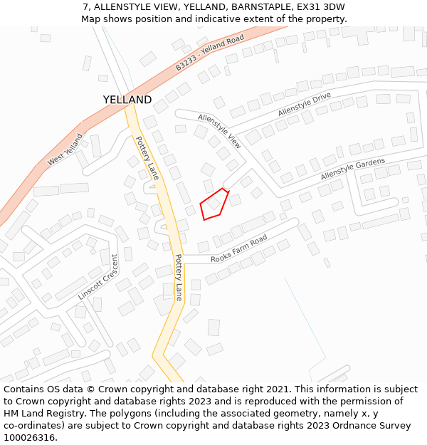 7, ALLENSTYLE VIEW, YELLAND, BARNSTAPLE, EX31 3DW: Location map and indicative extent of plot