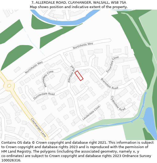 7, ALLERDALE ROAD, CLAYHANGER, WALSALL, WS8 7SA: Location map and indicative extent of plot