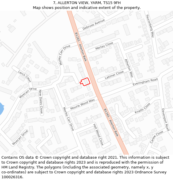 7, ALLERTON VIEW, YARM, TS15 9FH: Location map and indicative extent of plot