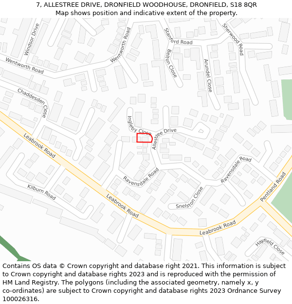 7, ALLESTREE DRIVE, DRONFIELD WOODHOUSE, DRONFIELD, S18 8QR: Location map and indicative extent of plot