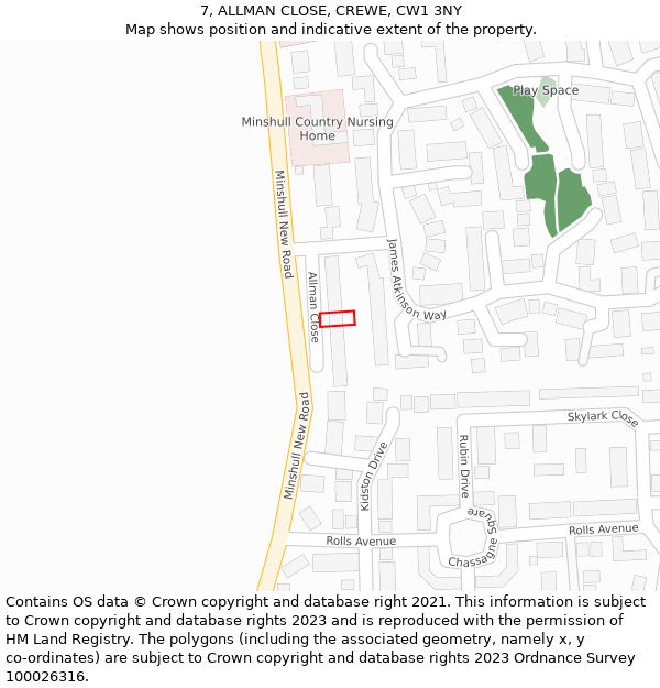 7, ALLMAN CLOSE, CREWE, CW1 3NY: Location map and indicative extent of plot