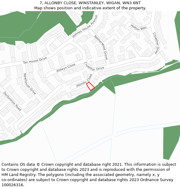 7, ALLONBY CLOSE, WINSTANLEY, WIGAN, WN3 6NT: Location map and indicative extent of plot