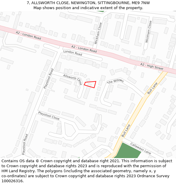 7, ALLSWORTH CLOSE, NEWINGTON, SITTINGBOURNE, ME9 7NW: Location map and indicative extent of plot