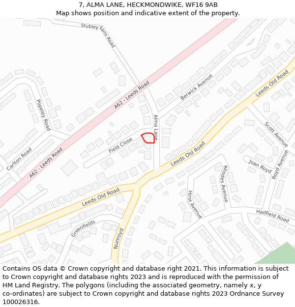 7, ALMA LANE, HECKMONDWIKE, WF16 9AB: Location map and indicative extent of plot