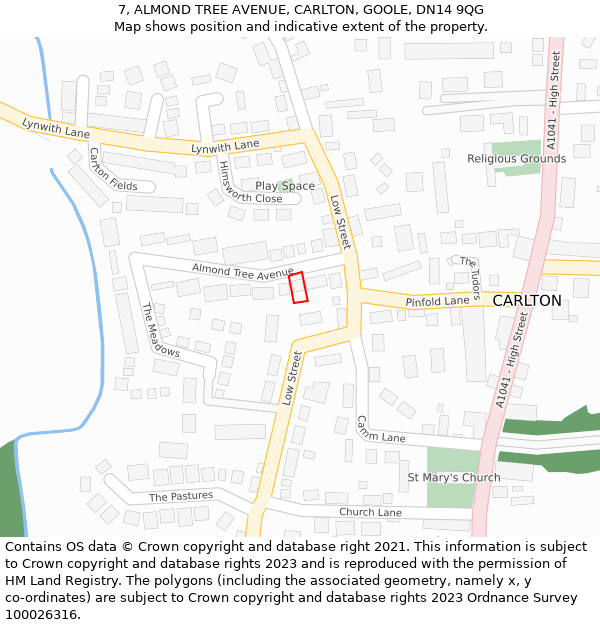 7, ALMOND TREE AVENUE, CARLTON, GOOLE, DN14 9QG: Location map and indicative extent of plot