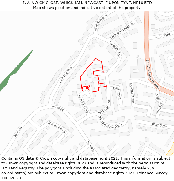 7, ALNWICK CLOSE, WHICKHAM, NEWCASTLE UPON TYNE, NE16 5ZD: Location map and indicative extent of plot