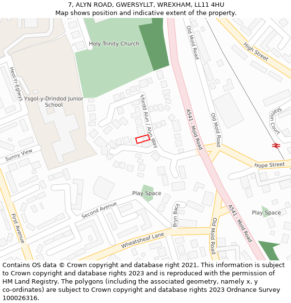 7, ALYN ROAD, GWERSYLLT, WREXHAM, LL11 4HU: Location map and indicative extent of plot