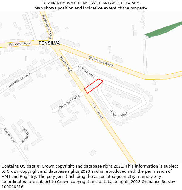 7, AMANDA WAY, PENSILVA, LISKEARD, PL14 5RA: Location map and indicative extent of plot