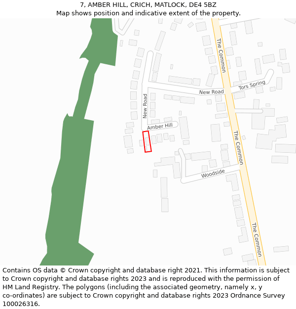 7, AMBER HILL, CRICH, MATLOCK, DE4 5BZ: Location map and indicative extent of plot