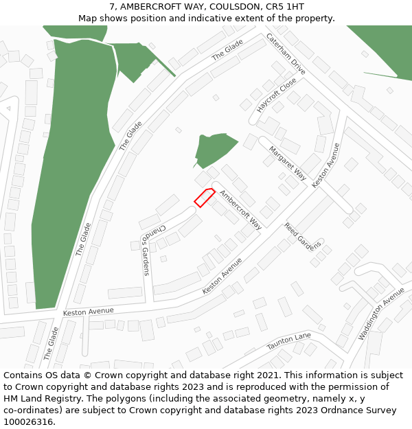 7, AMBERCROFT WAY, COULSDON, CR5 1HT: Location map and indicative extent of plot