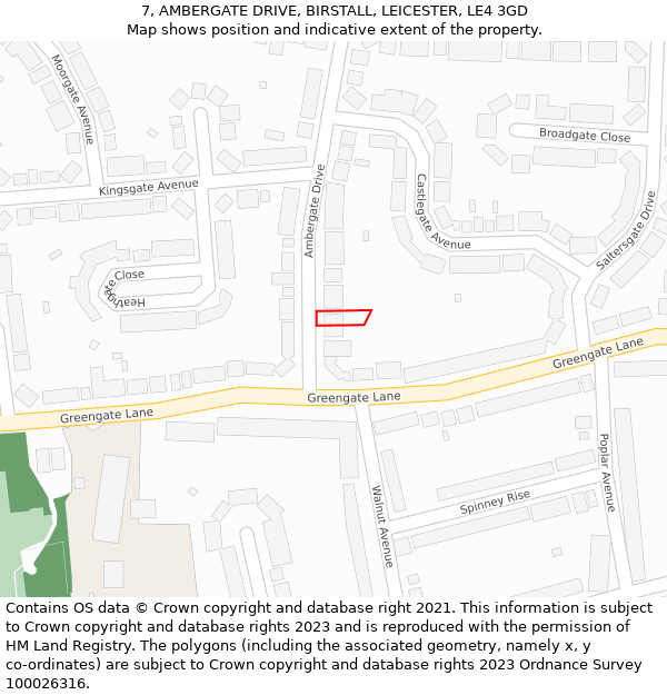 7, AMBERGATE DRIVE, BIRSTALL, LEICESTER, LE4 3GD: Location map and indicative extent of plot