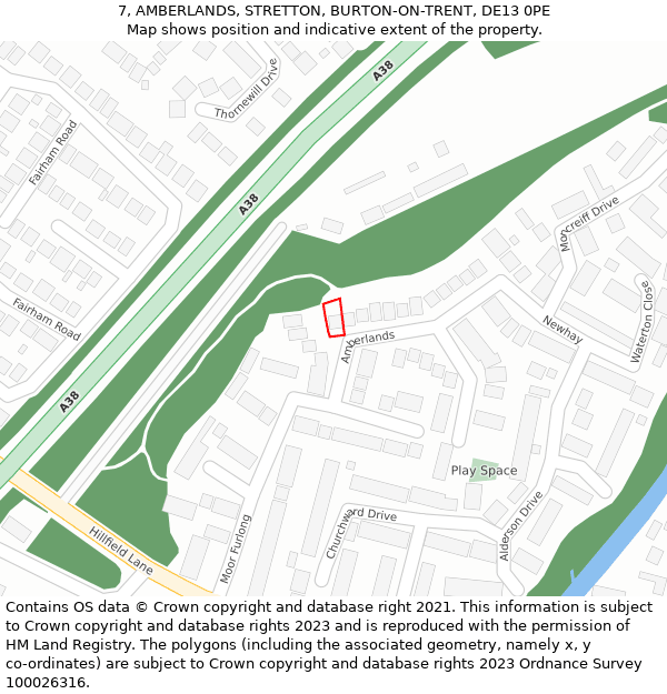 7, AMBERLANDS, STRETTON, BURTON-ON-TRENT, DE13 0PE: Location map and indicative extent of plot